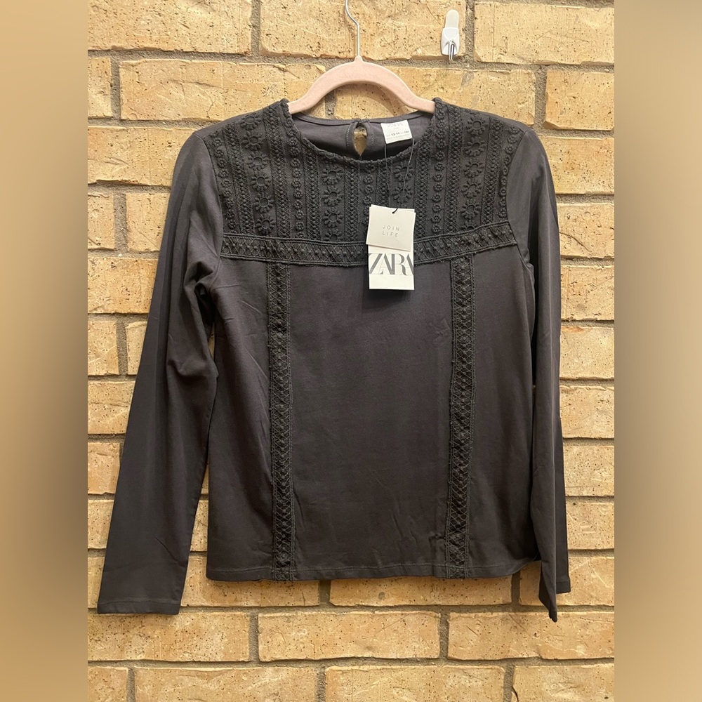 Zara Kids Washed Gray Embroidered Top
